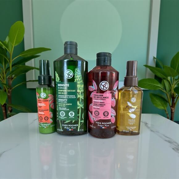 SET Of 4 Yves Rocher Raspberry Vinegar, Shampoo, Anti Breakage, Monoi Dry Oil - Picture 1 of 6